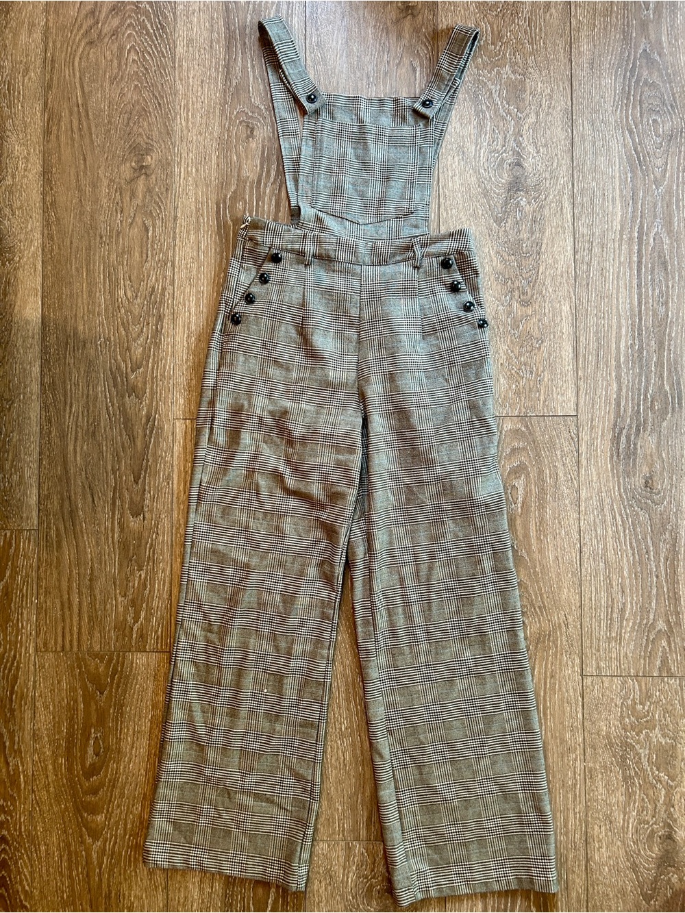 Cider Brown Plaid Suspender Jumpsuit